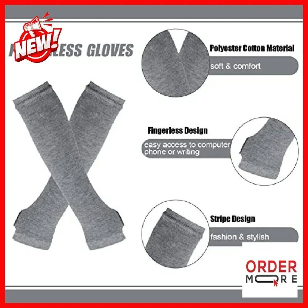 Striped Knee High Socks & Fingerless Gloves Set - 4/2 Pairs